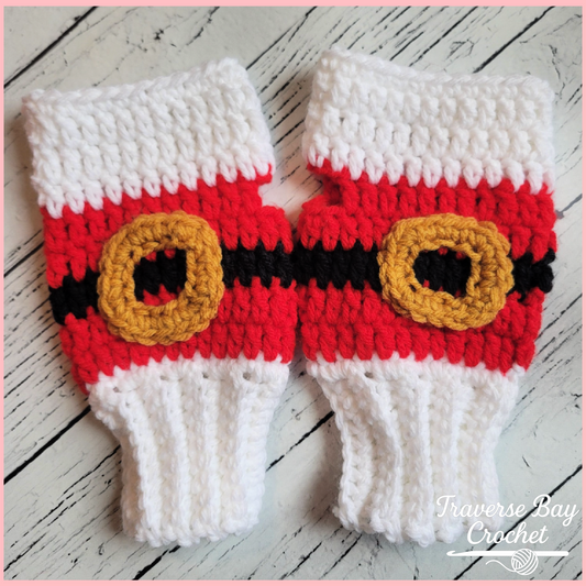 Crochet Santa Fingerless Mittens Pattern