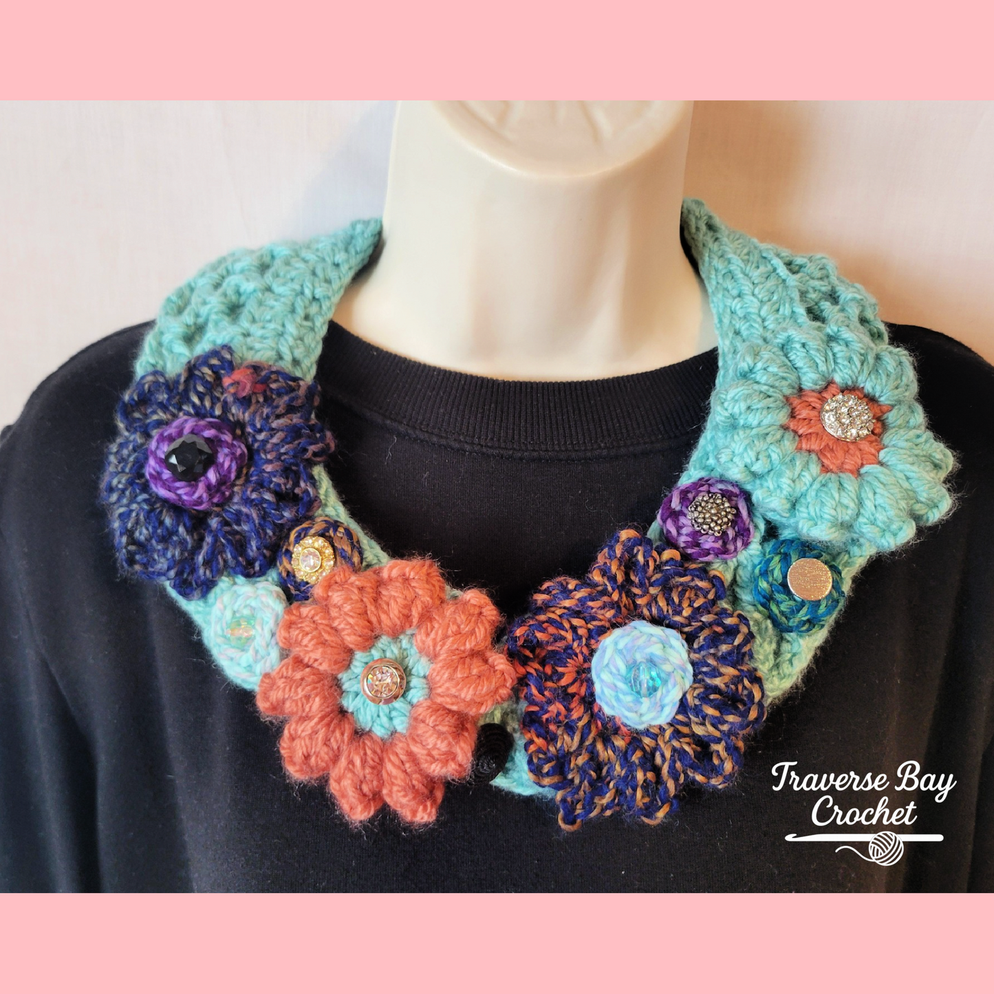 Crochet Embellished Neck Warmer Flower Necklace Pattern