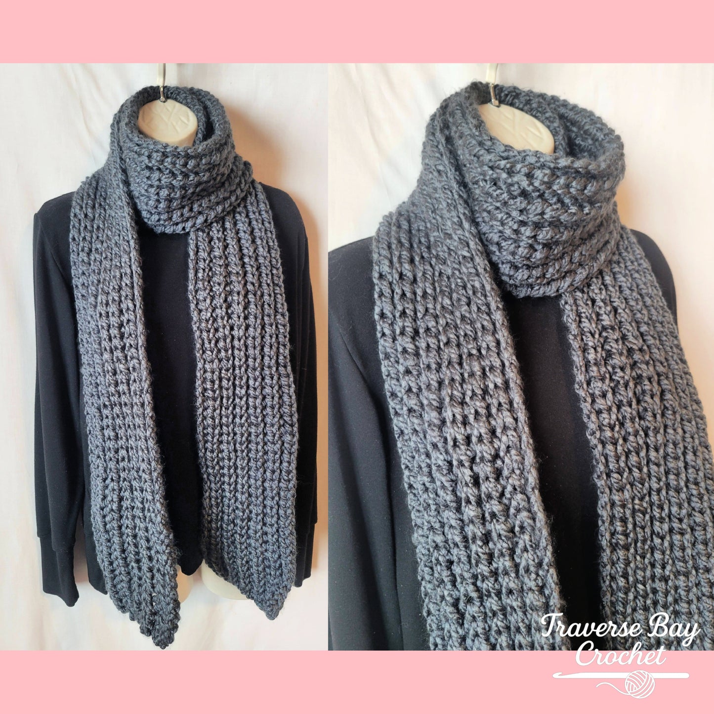 Crochet Faux Knit Unisex Super Chunky Scarf and Hat Set Pattern