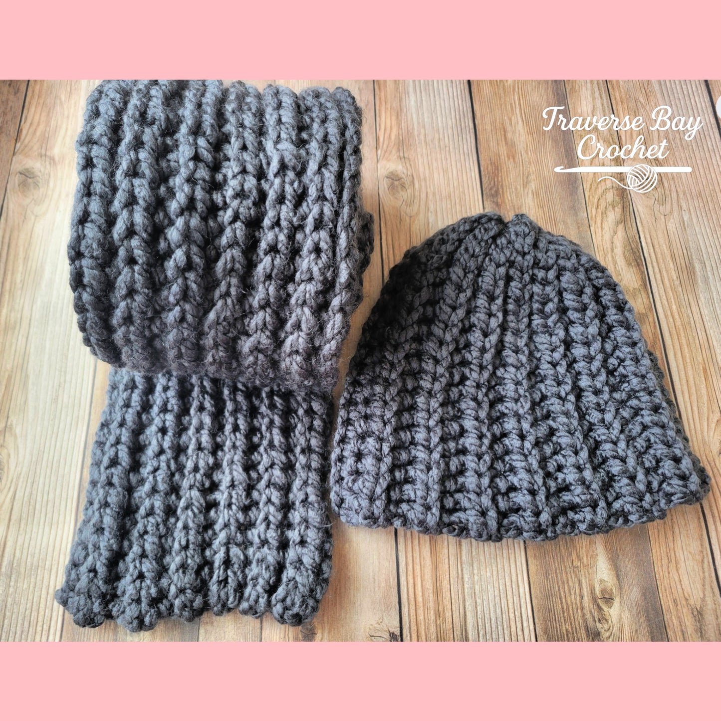 Crochet Faux Knit Unisex Super Chunky Scarf and Hat Set Pattern