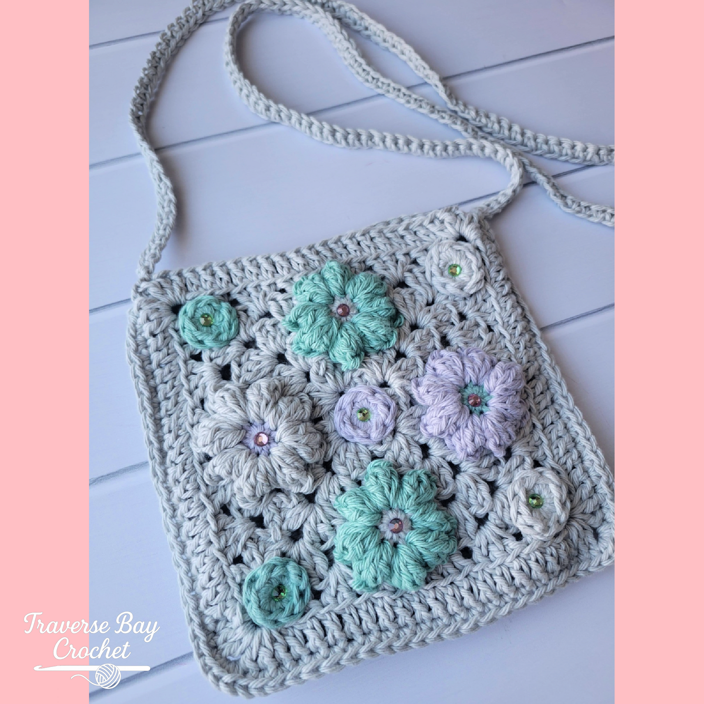 Crochet Elegant Flower Crossbody Bag Pattern Child Adult Sizes