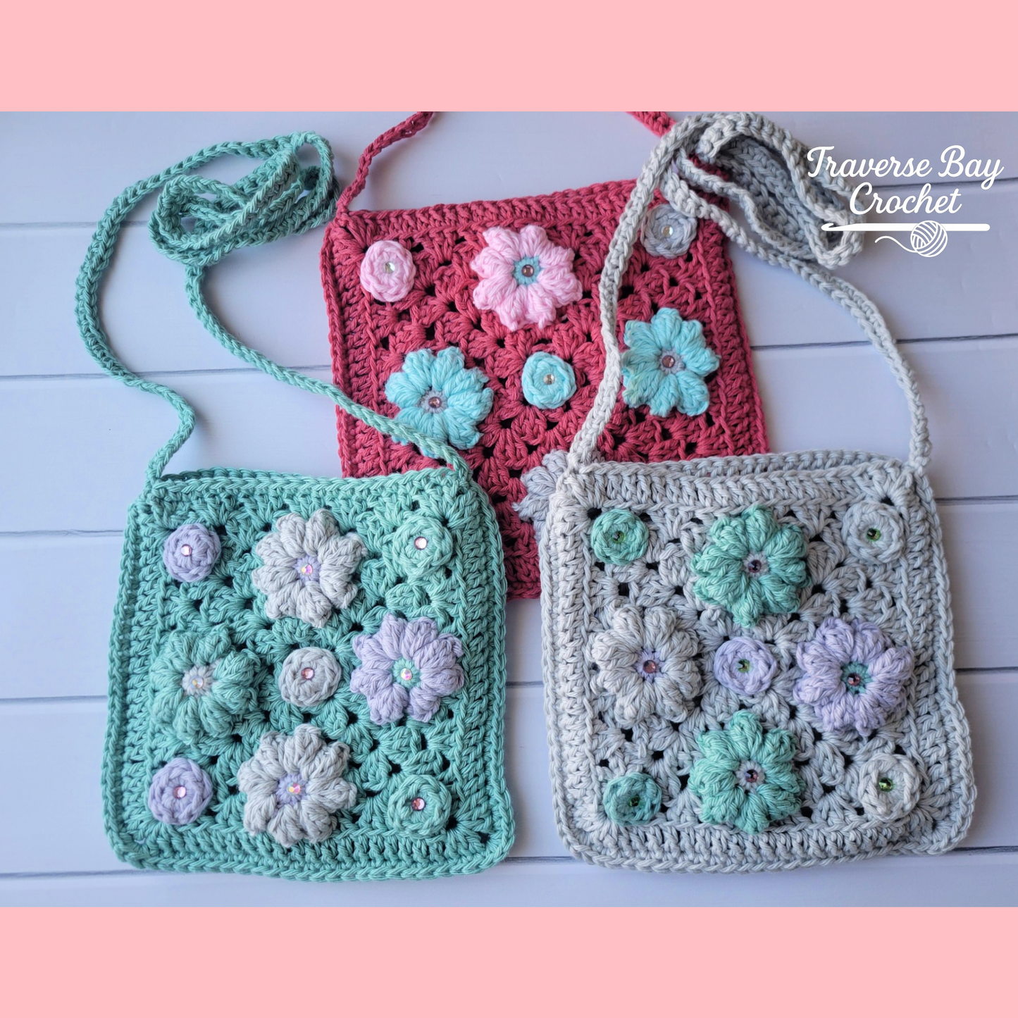 Crochet Elegant Flower Crossbody Bag Pattern Child Adult Sizes
