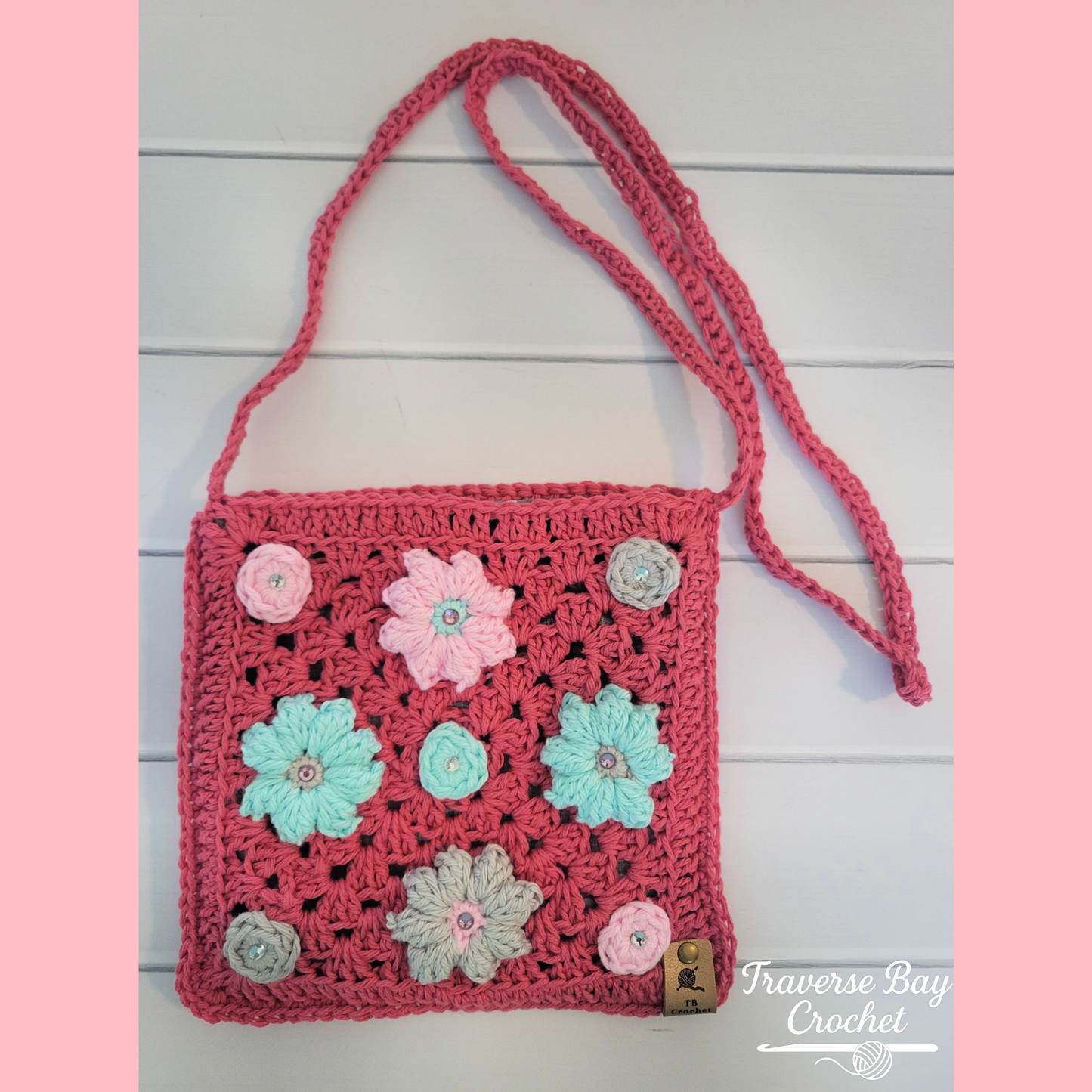Crochet Elegant Flower Crossbody Bag Pattern Child Adult Sizes