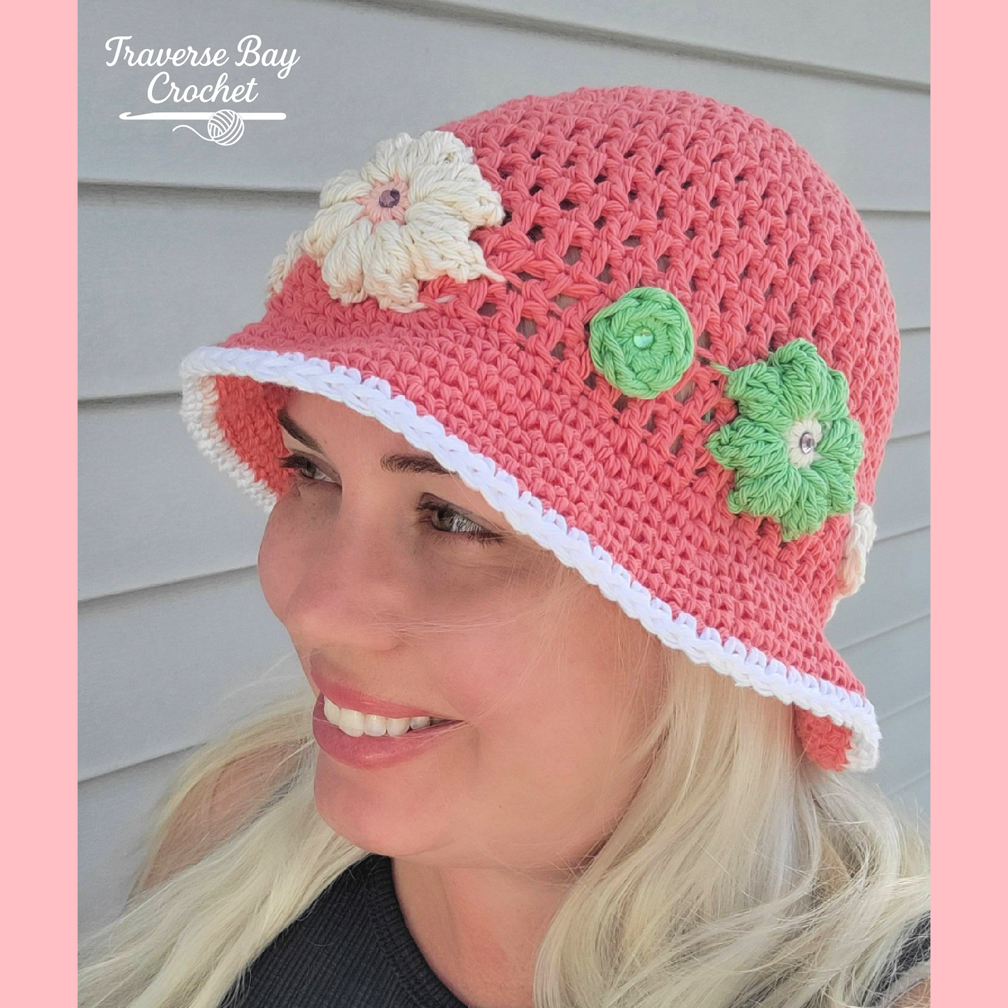 Crochet Elegant Flower Sun Hat Pattern Baby Child Adult Sizes