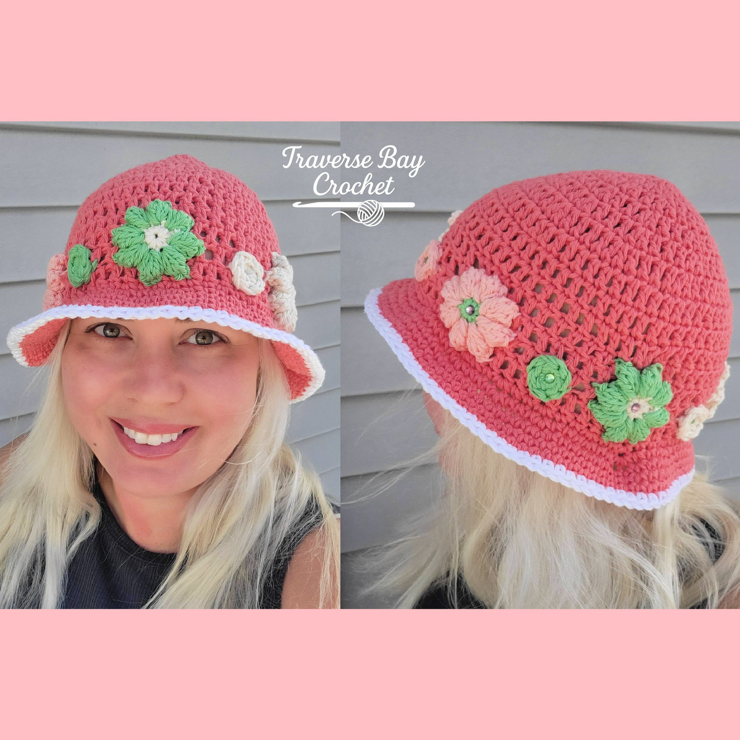 Crochet Elegant Flower Sun Hat Pattern Baby Child Adult Sizes