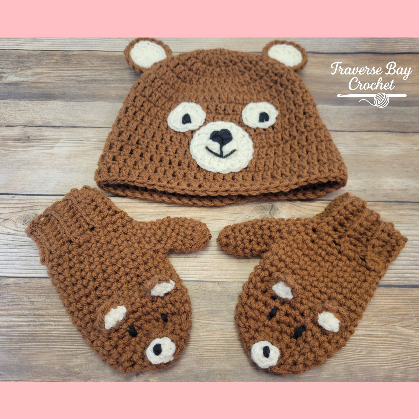 Crochet Bear Hat And Mitten Set Pattern Baby-Adult Sizes