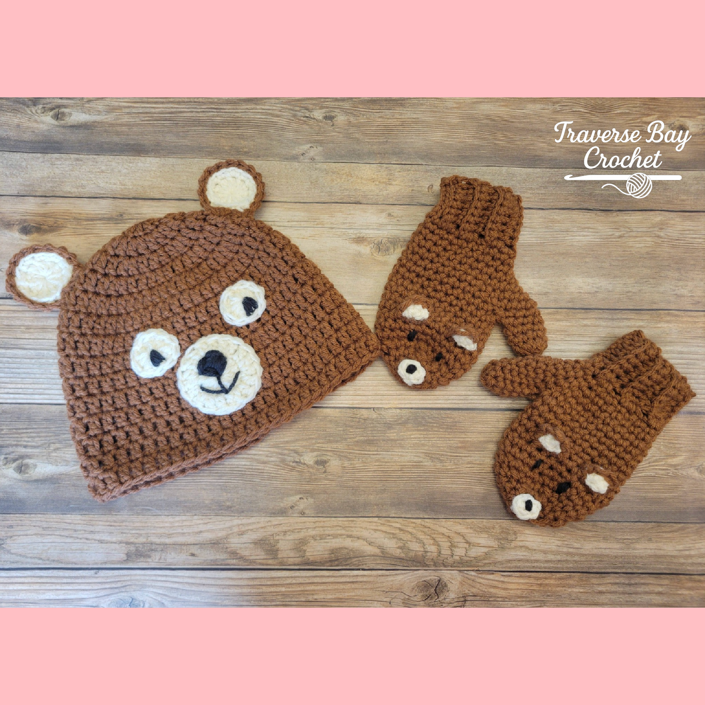 Crochet Bear Hat And Mitten Set Pattern Baby-Adult Sizes