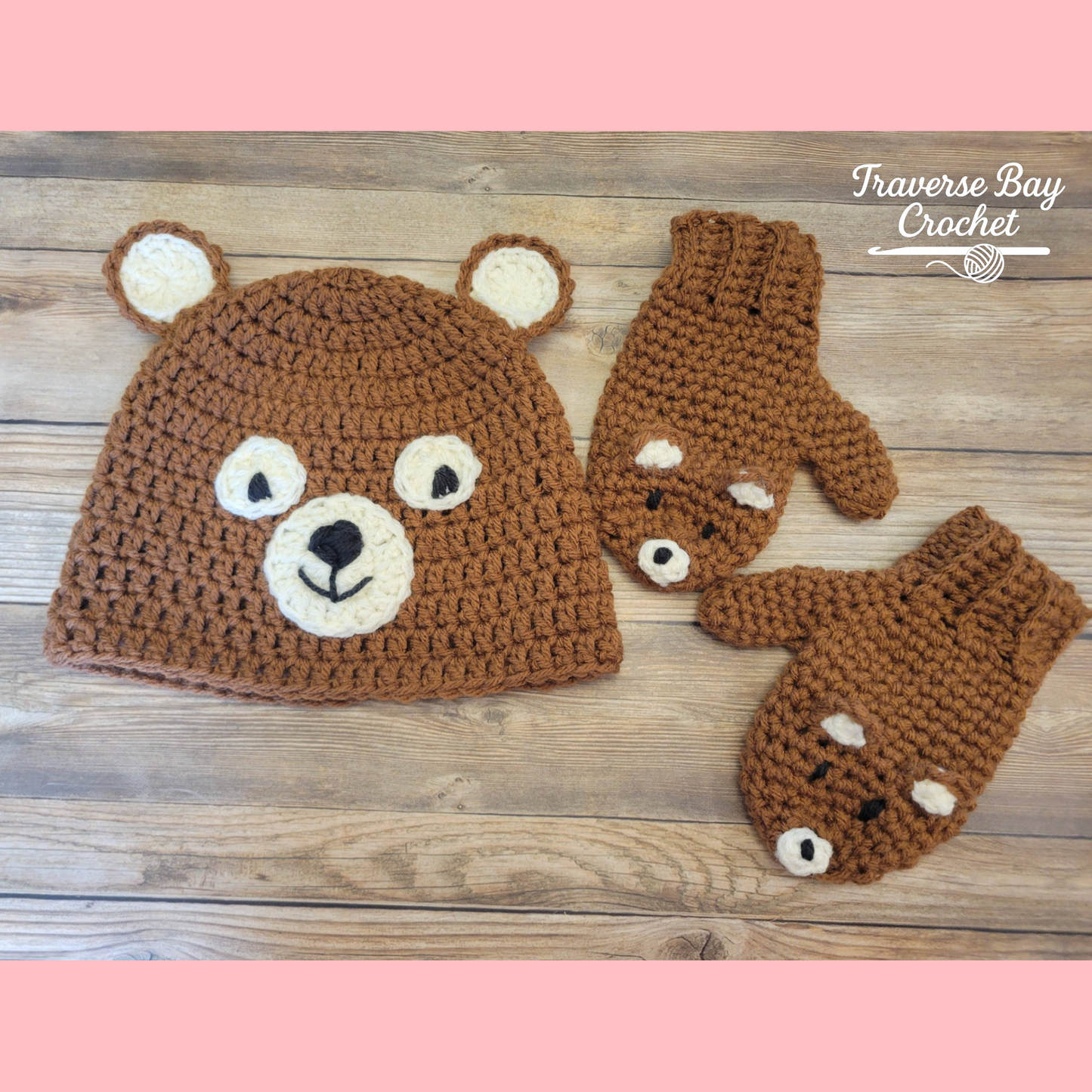 Crochet Bear Hat And Mitten Set Pattern Baby-Adult Sizes