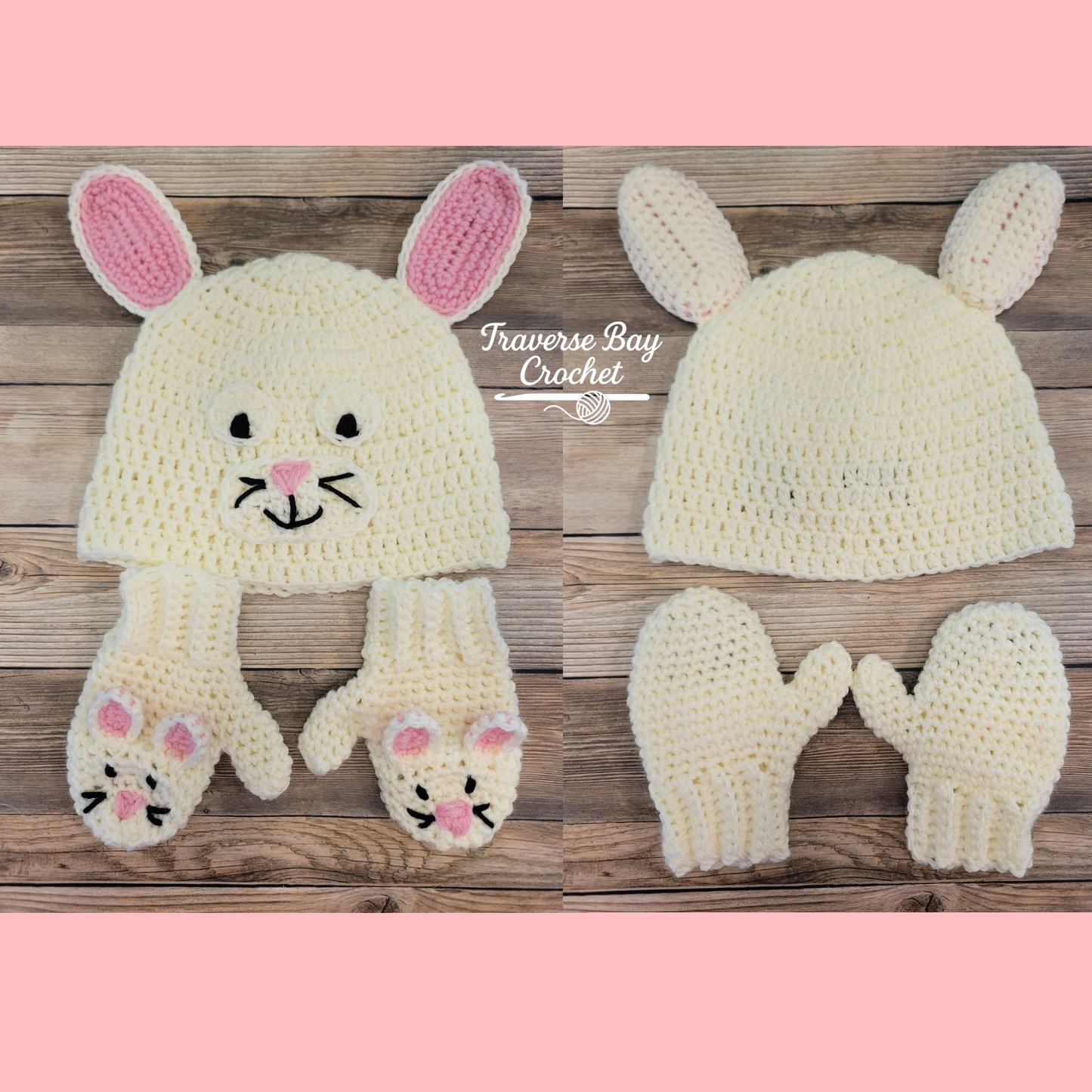 Crochet Bunny Hat And Mitten Set Pattern Baby-Adult Sizes