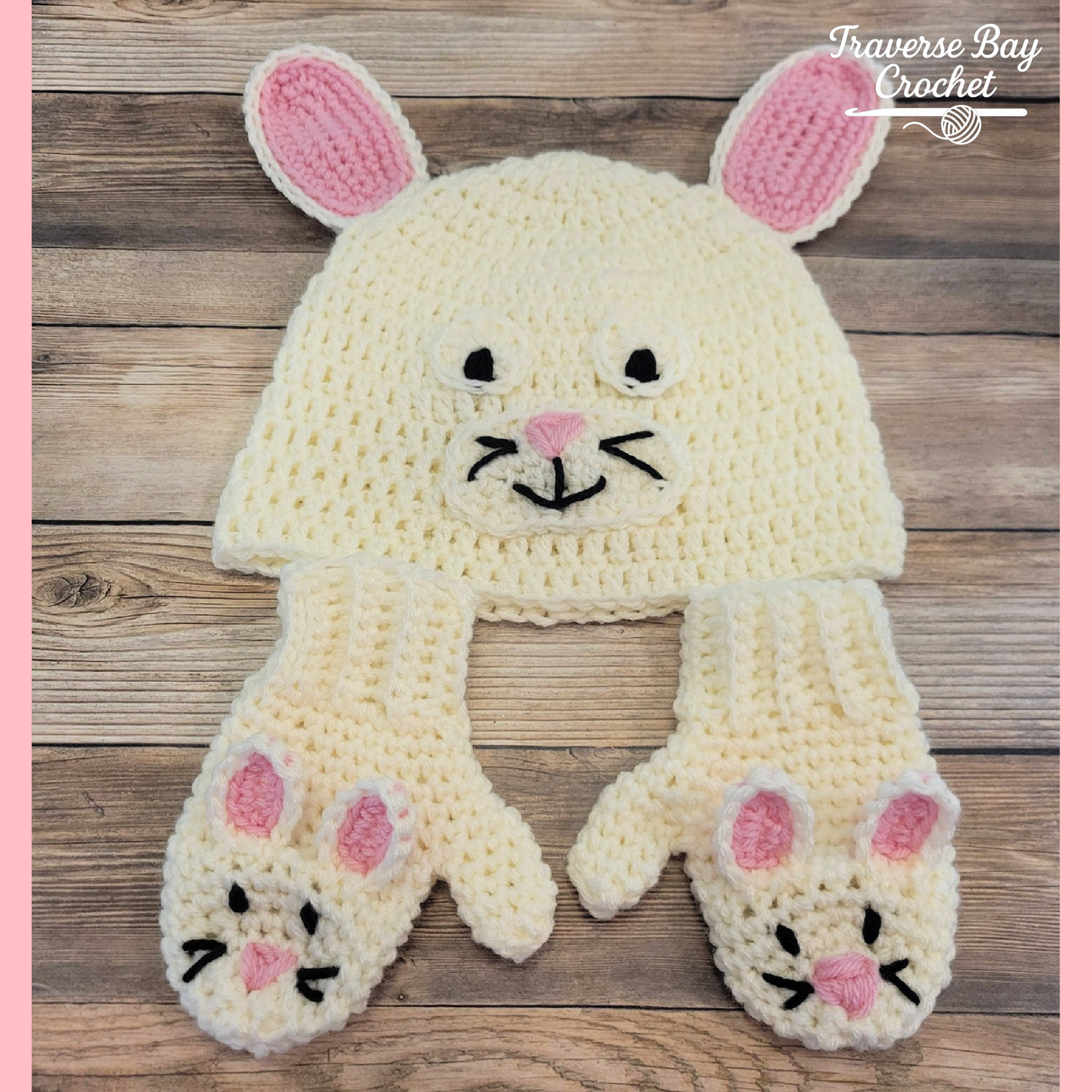 Crochet Bunny Hat And Mitten Set Pattern Baby-Adult Sizes