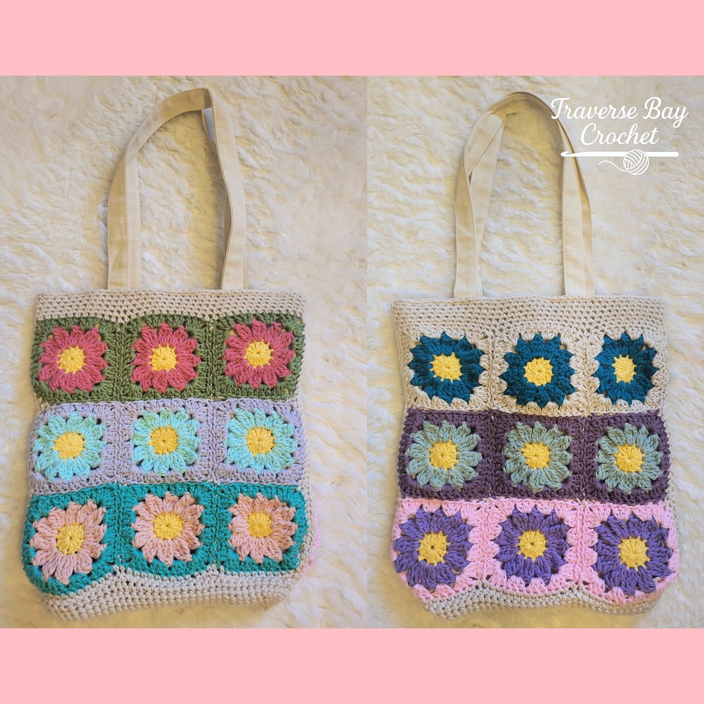 Crochet Daisy Flower Canvas Tote Bag Pattern