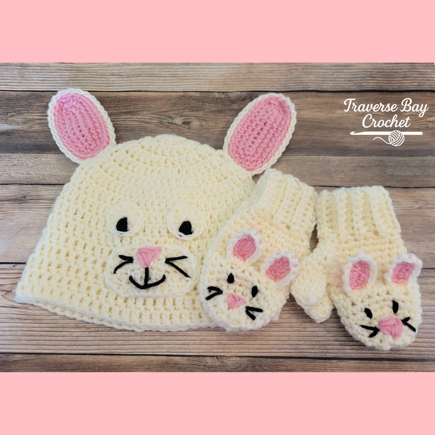 Crochet Bunny Hat And Mitten Set Pattern Baby-Adult Sizes