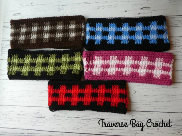 Crochet Plaid Headband Set Pattern