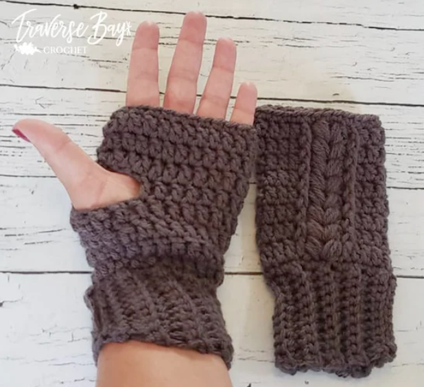Crochet Cable Fingerless Gloves Pattern