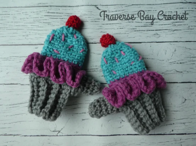 Crochet Toddler Cupcake Hat Mitten Pattern