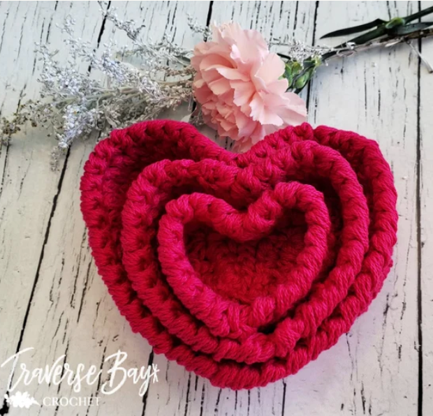 Crochet Heart Nesting Baskets Pattern