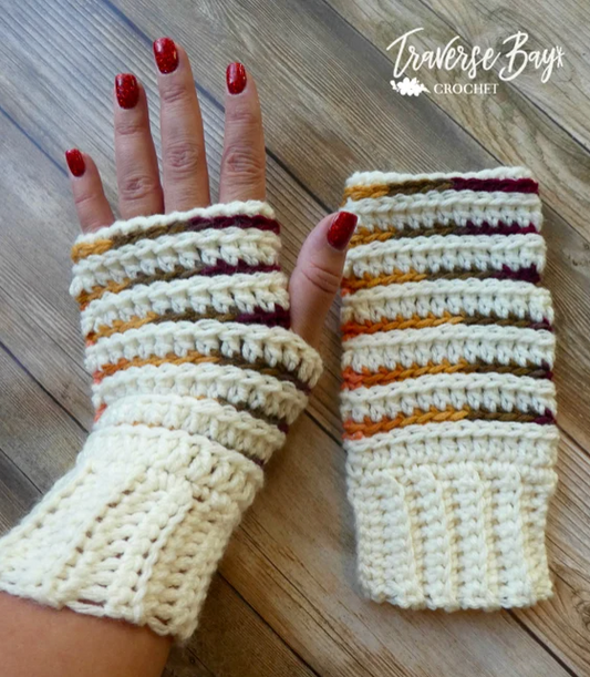 Crochet Striped Fingerless Mitten Pattern