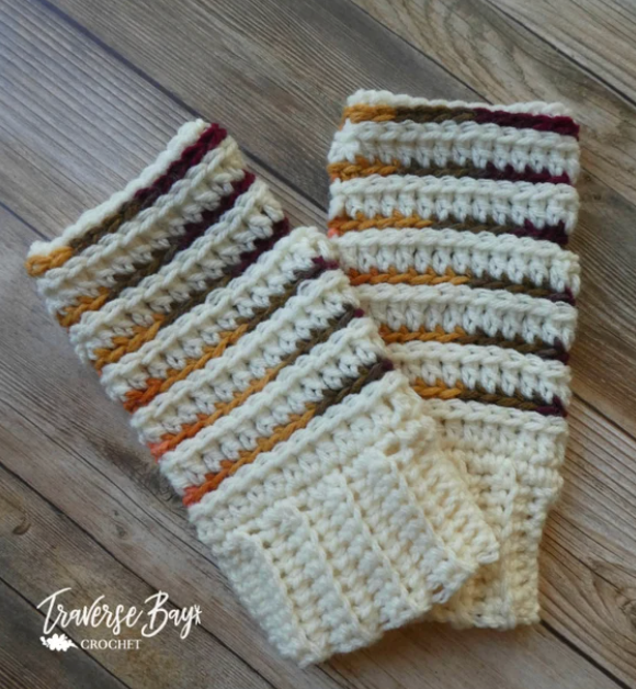 Crochet Striped Fingerless Mitten Pattern