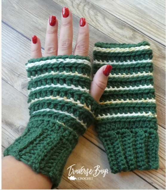 Crochet Striped Fingerless Mitten Pattern