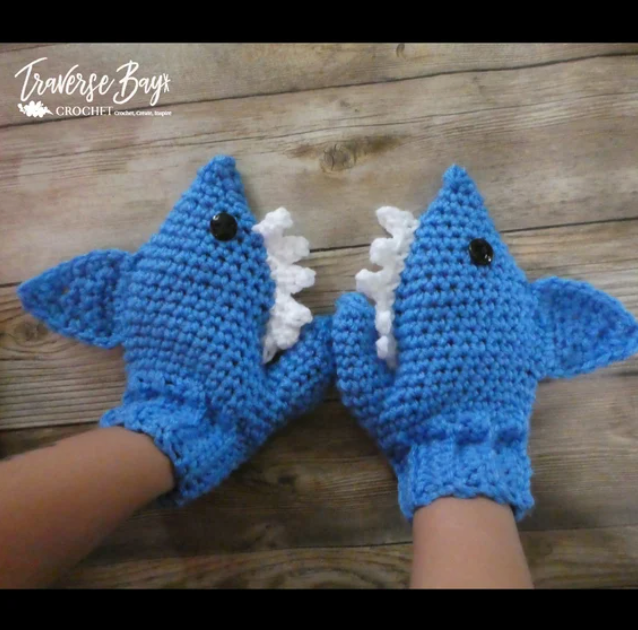 Crochet Shark Mitten Pattern