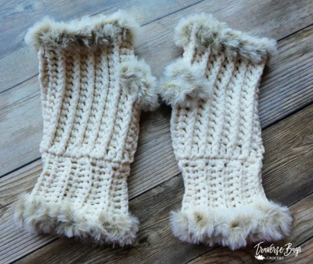 Crochet Fur Fingerless Mitten Pattern