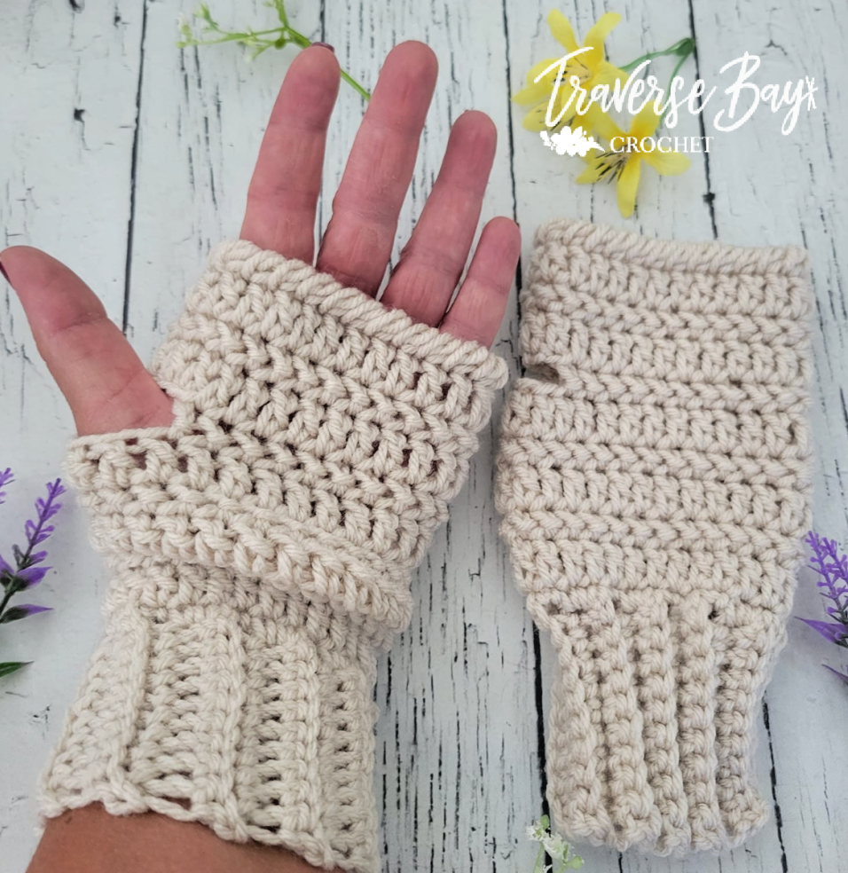 Crochet Herringbone Fingerless Mittens Pattern