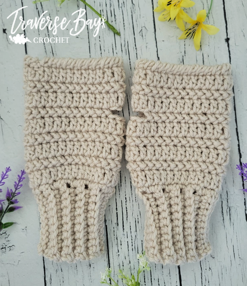 Crochet Herringbone Fingerless Mittens Pattern