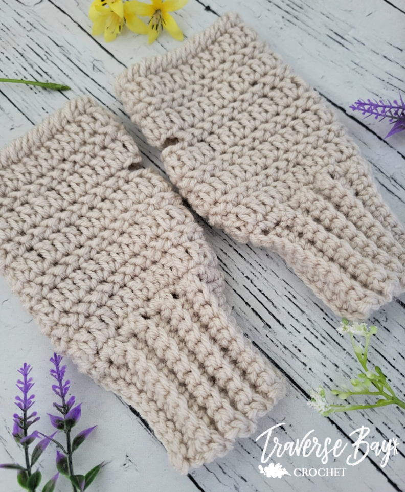 Crochet Herringbone Fingerless Mittens Pattern