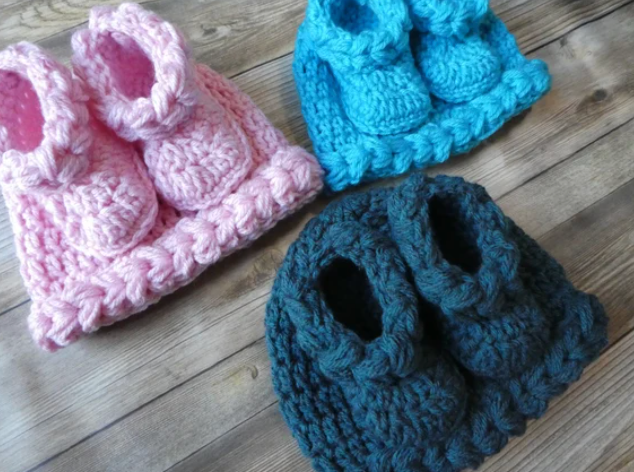 Crochet Braided Baby Hat Bootie Set Pattern