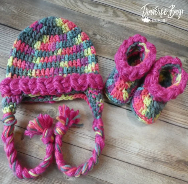 Crochet Braided Baby Hat Bootie Set Pattern