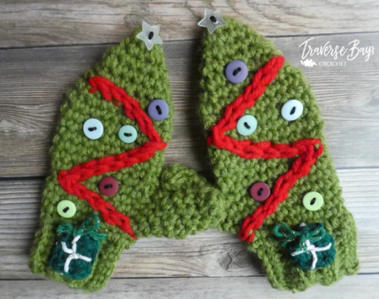Crochet Christmas Tree Mitten Pattern